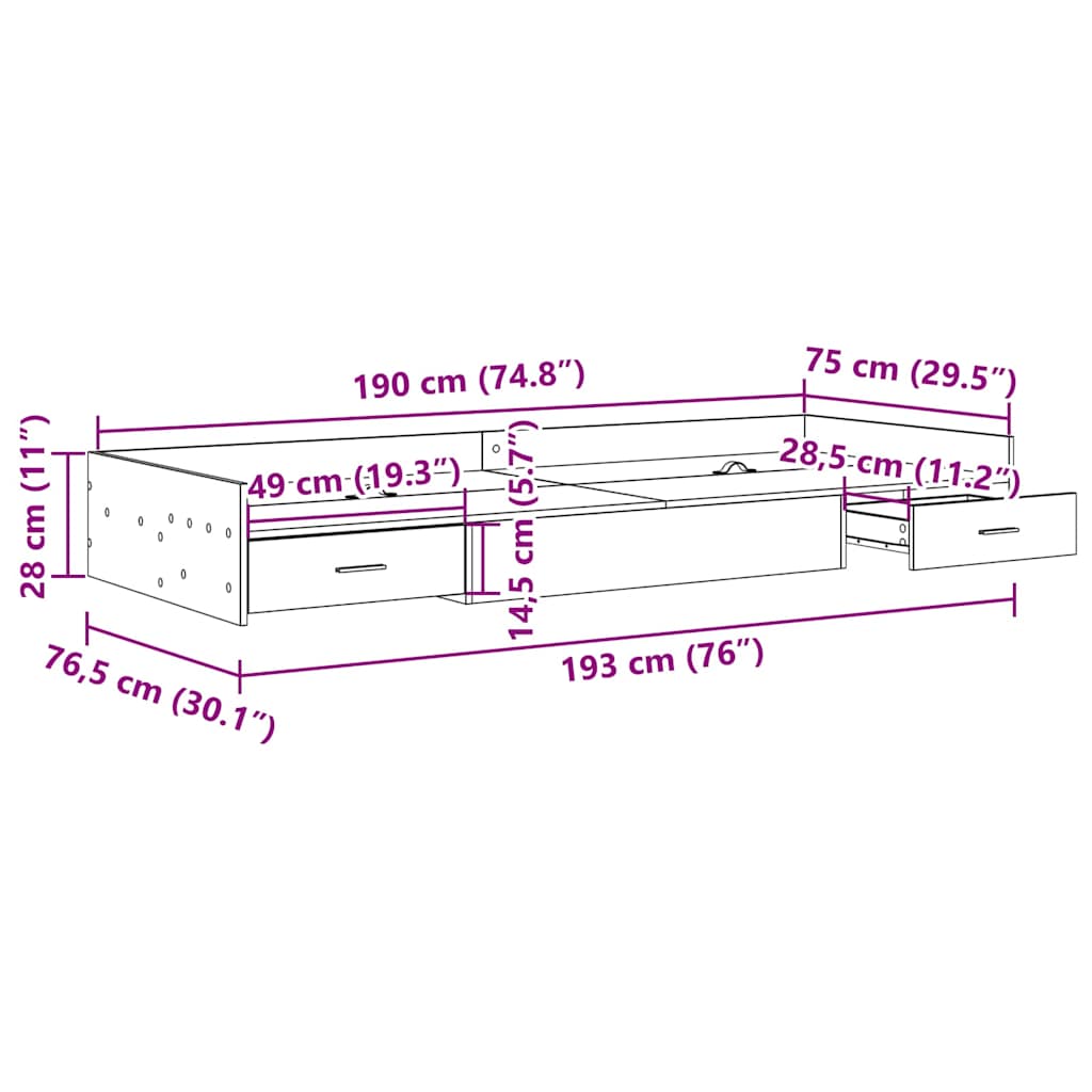 Bed Frame with Drawer Artisan Oak 75 x 190 cm Engineered Wood
