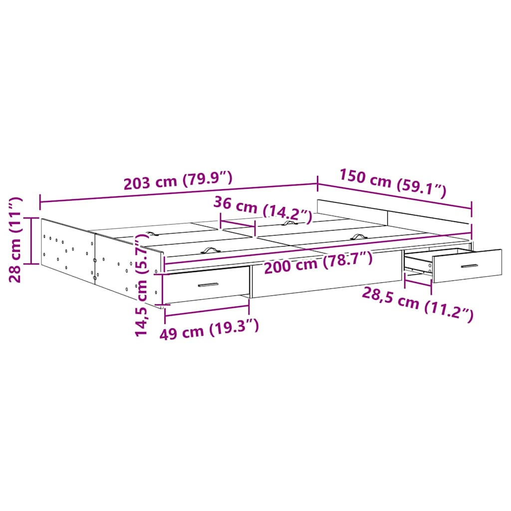 Storage Bed Frame White 150 x 200 cm Engineered Wood