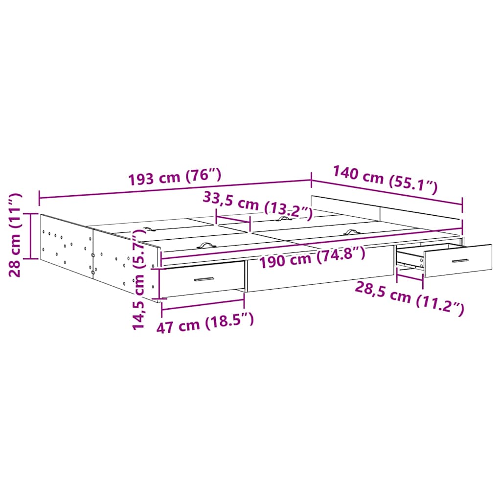 Storage Bed Frame White 140 x 190 cm Engineered Wood