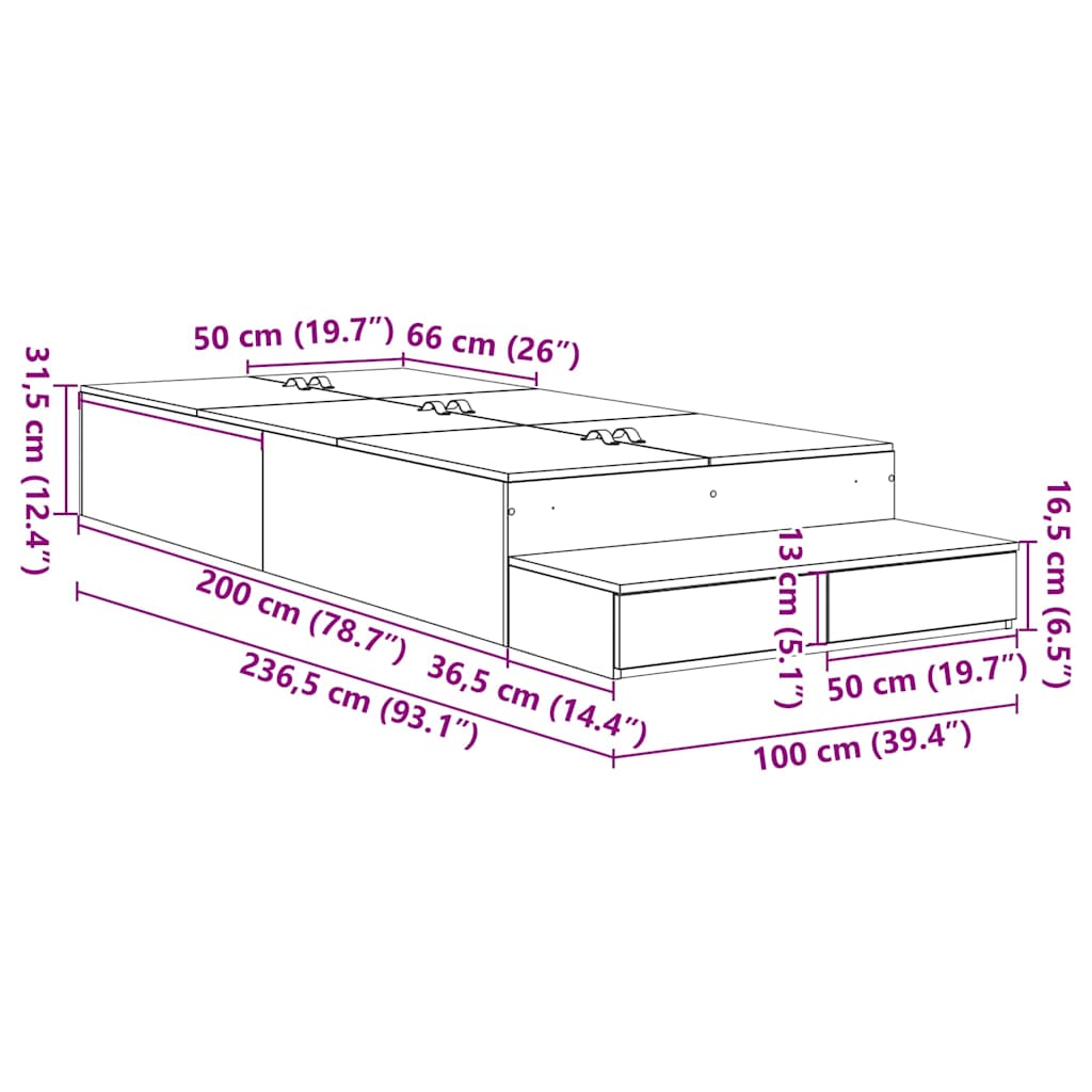 Storage Bed Frame Grey Sonoma 100 cm Engineered Wood