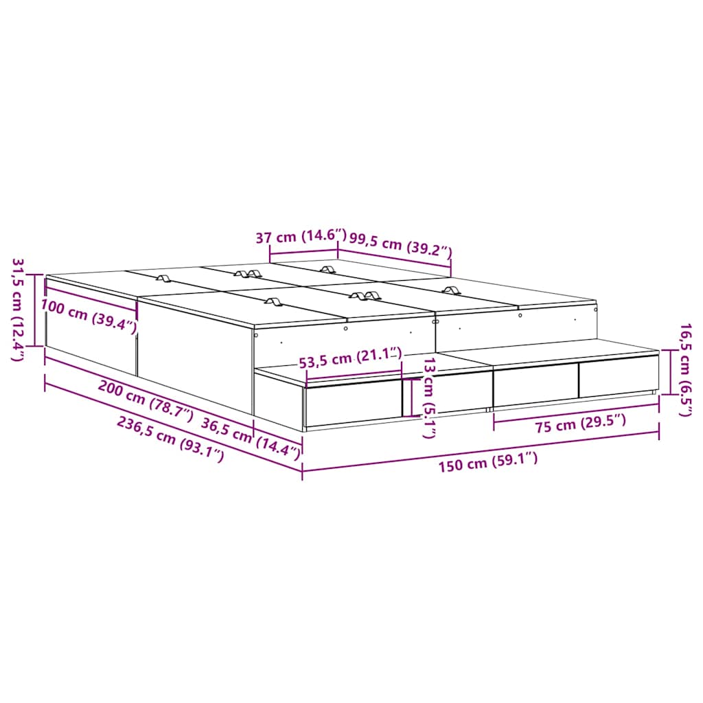 Storage Bed Frame Artisan Oak 150 cm Engineered Wood