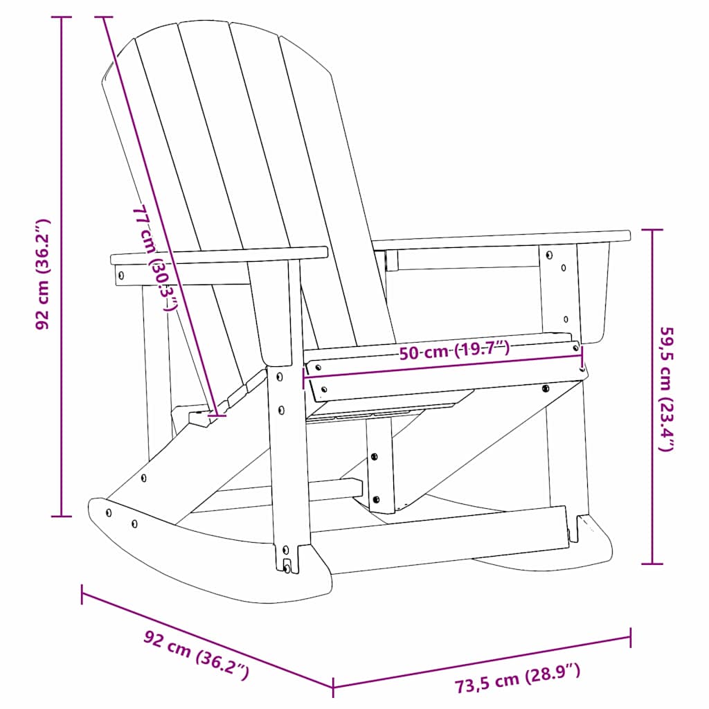 Adirondack Rocking Chairs 2 pcs 2-Seaters Black HDPE