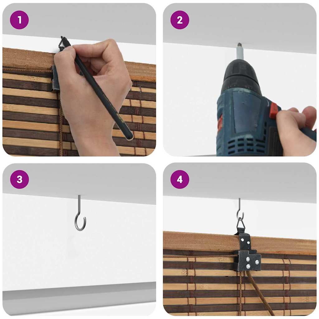 Roller Blind with Curtains Manual Brown 100 x 220 cm Bamboo