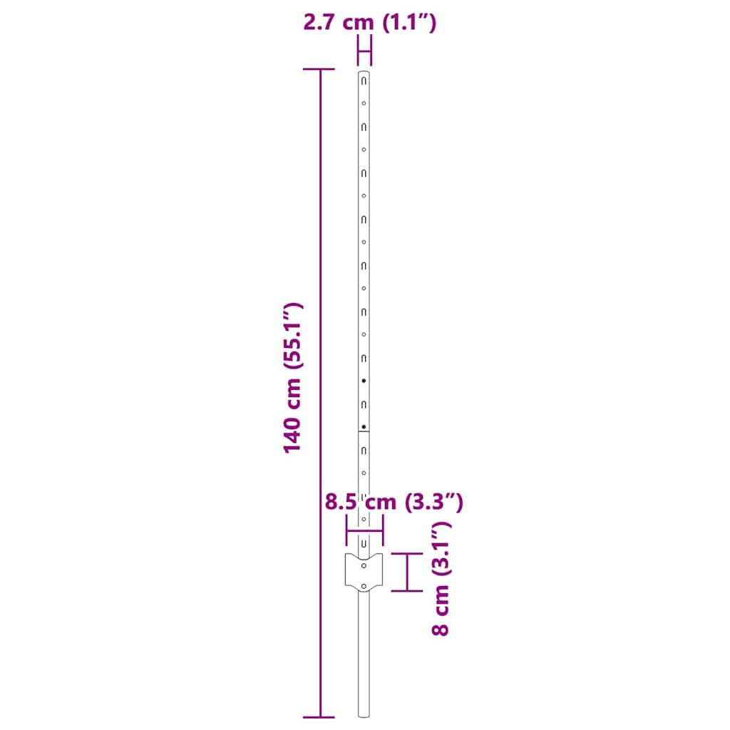 Fence Post 22 pcs Grey 140 cm Steel