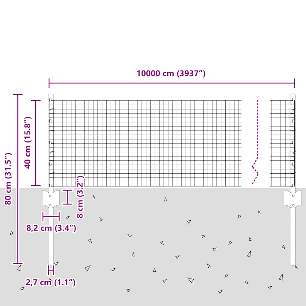 Welded Wire Fence with Posts 100 x 0.4 m Galvanised Steel Mesh