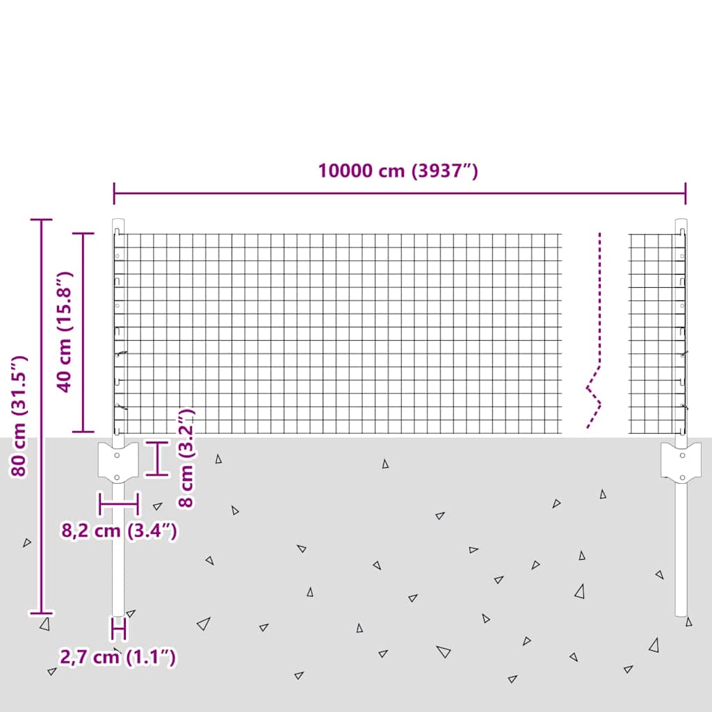 Welded Wire Fence with Posts 100 x 0.4 m Galvanised Steel Mesh