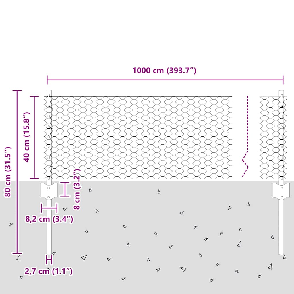 Welded Wire Fence 10 x 0.4 m (W x H) PVC-Coated Steel Grey Mesh
