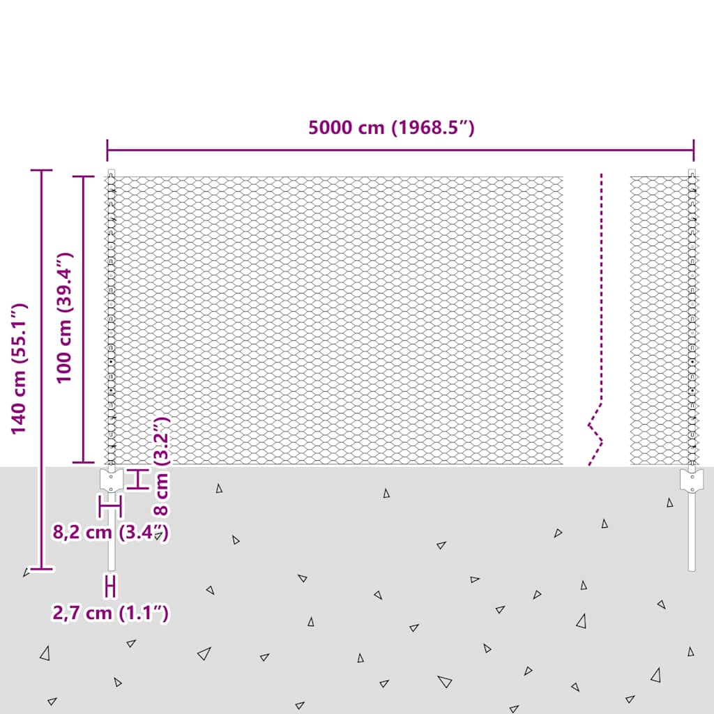 Hexagonal Fence with Post 50 x 1 m PVC-Coated Steel Grey Mesh