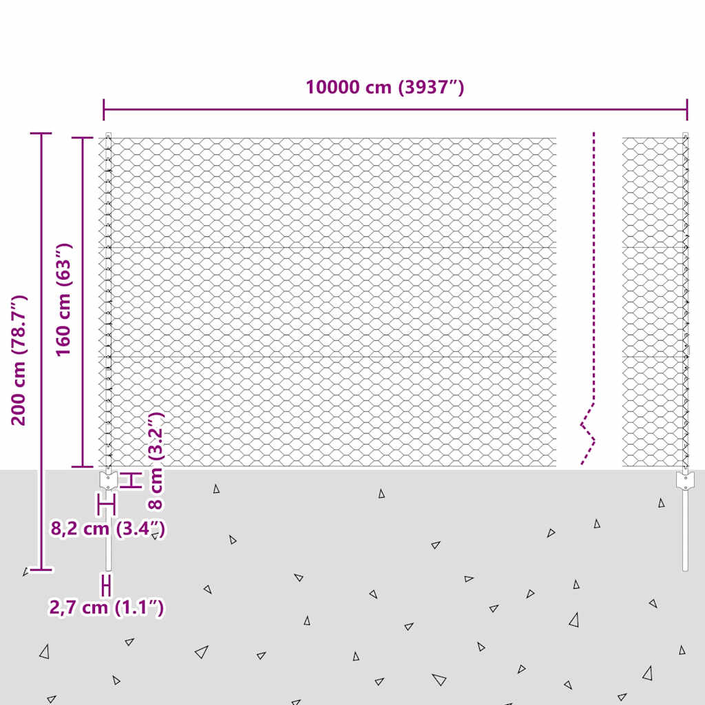 Hexagonal Fence with Post 100 x 1.6 m Galvanised Steel Silver