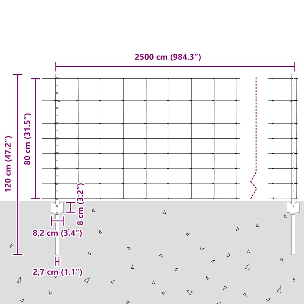 Outdoor Wild Fence with Posts 25 x 0.8 m Galvanised Steel Mesh