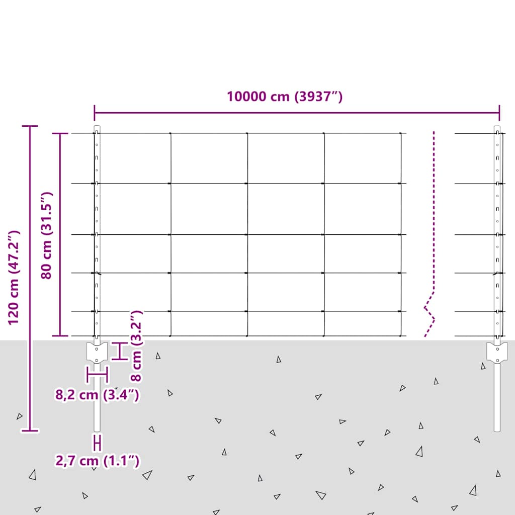 Wild Fence with Posts 100 x 0.8 m (W x H)
