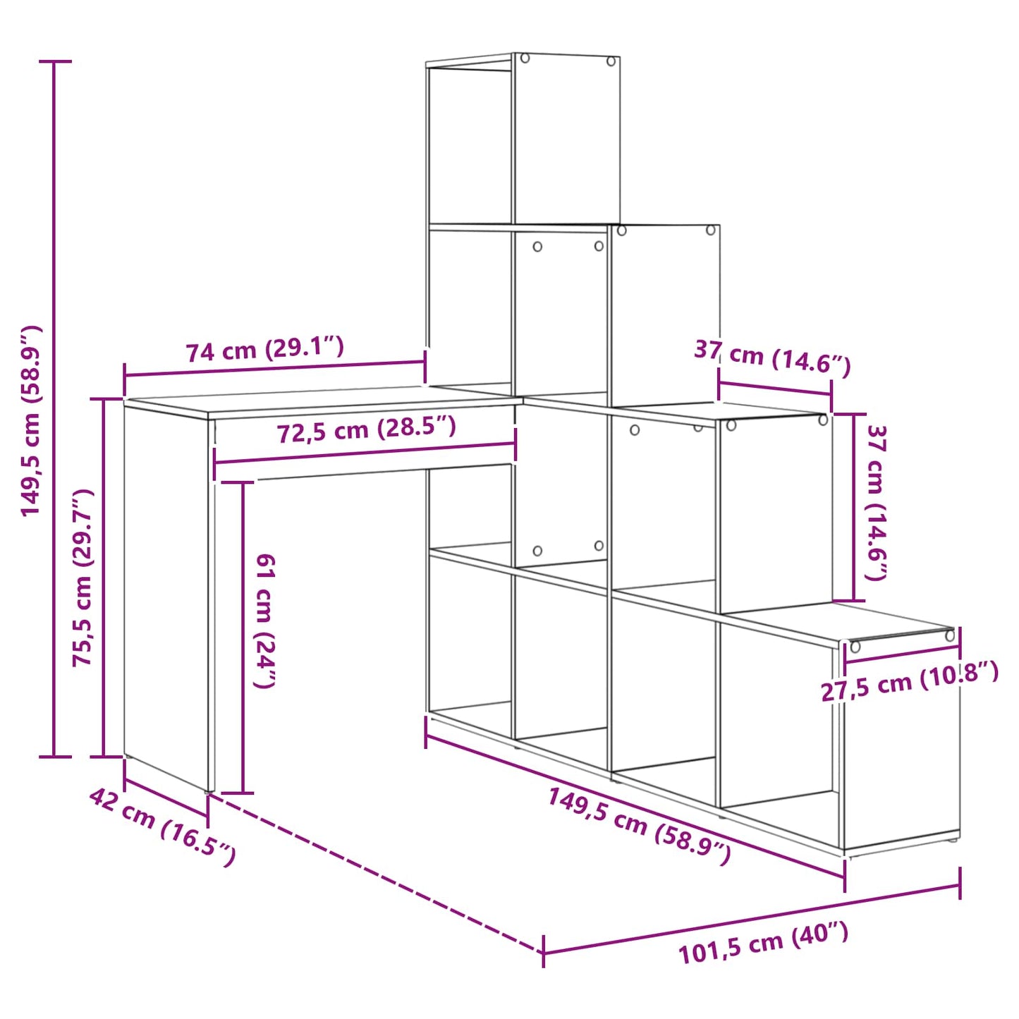 Corner Desk White 101.5 x 149.5 x 149.5 cm Engineered Wood