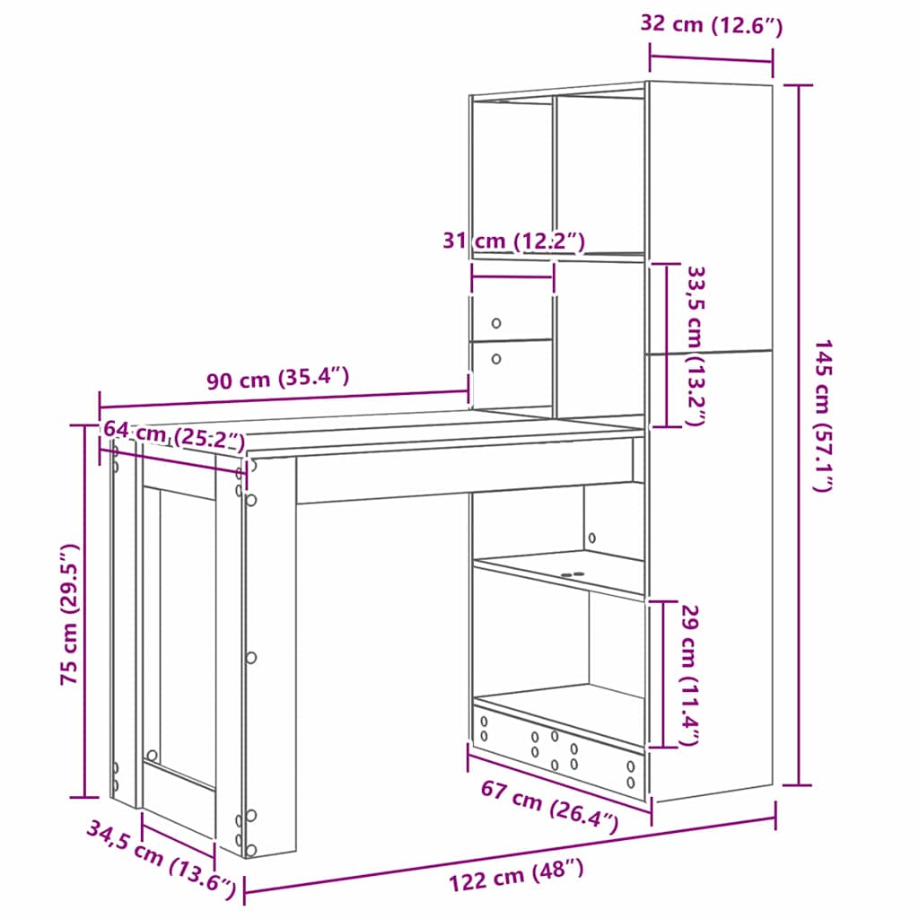 Desk Sonoma Oak Engineered Wood 122 x 67 x 145 cm