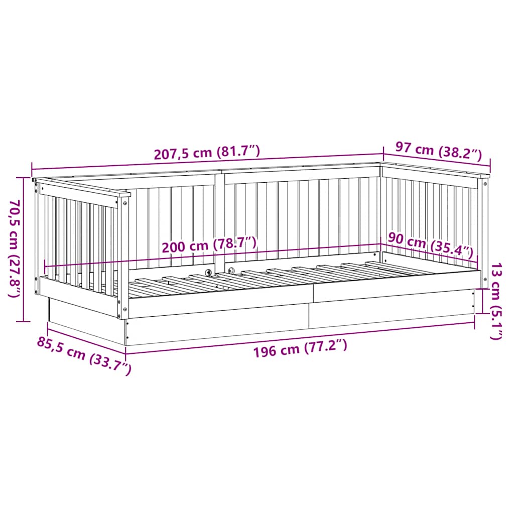 Day Bed without Mattress 90x200 cm Solid Wood Pine