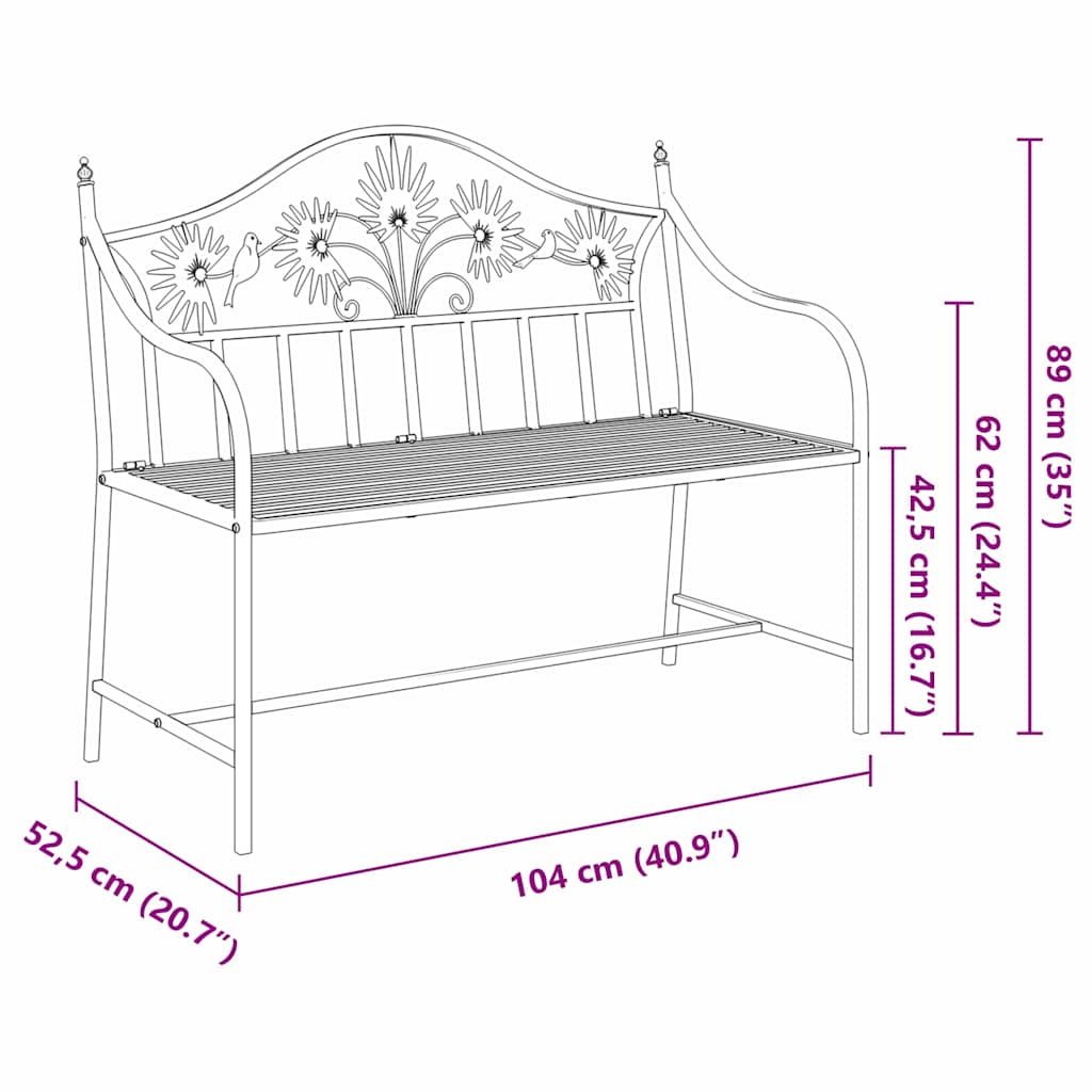 Garden Bench Black 104 x 52.5 x 89 cm Steel