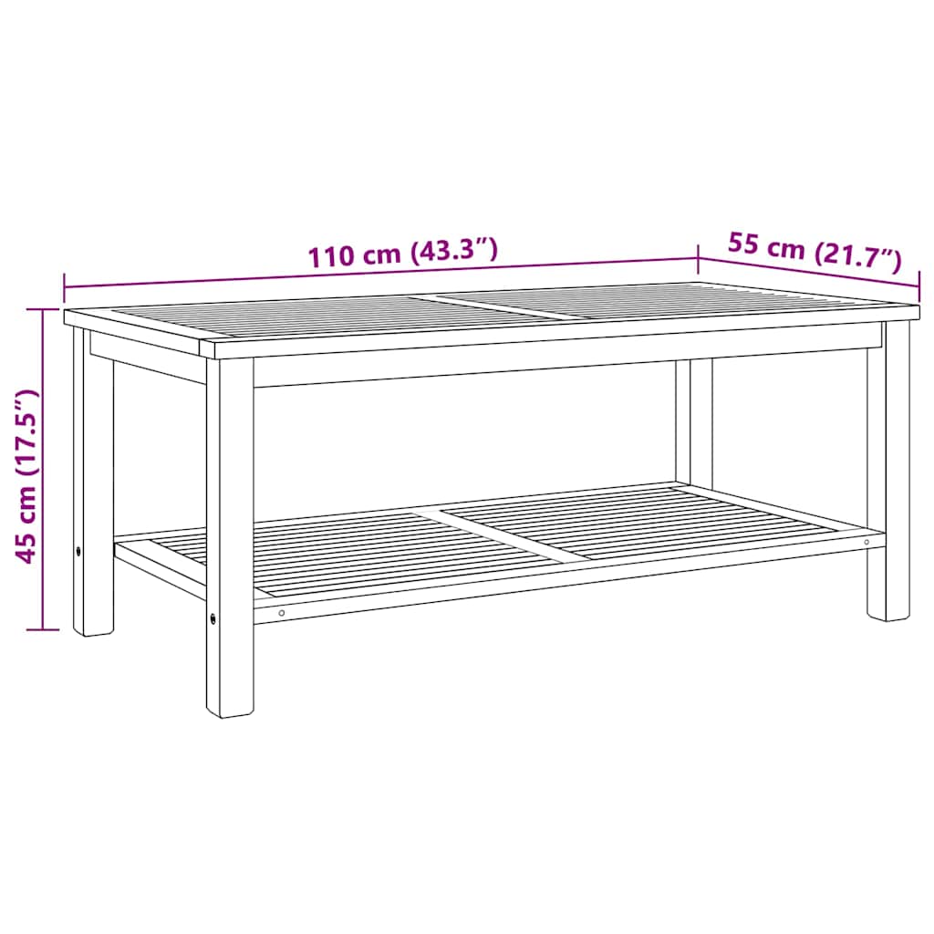 Coffee Table with Shelf Brown 110 x 55 x 45 cm Solid Teak Wood