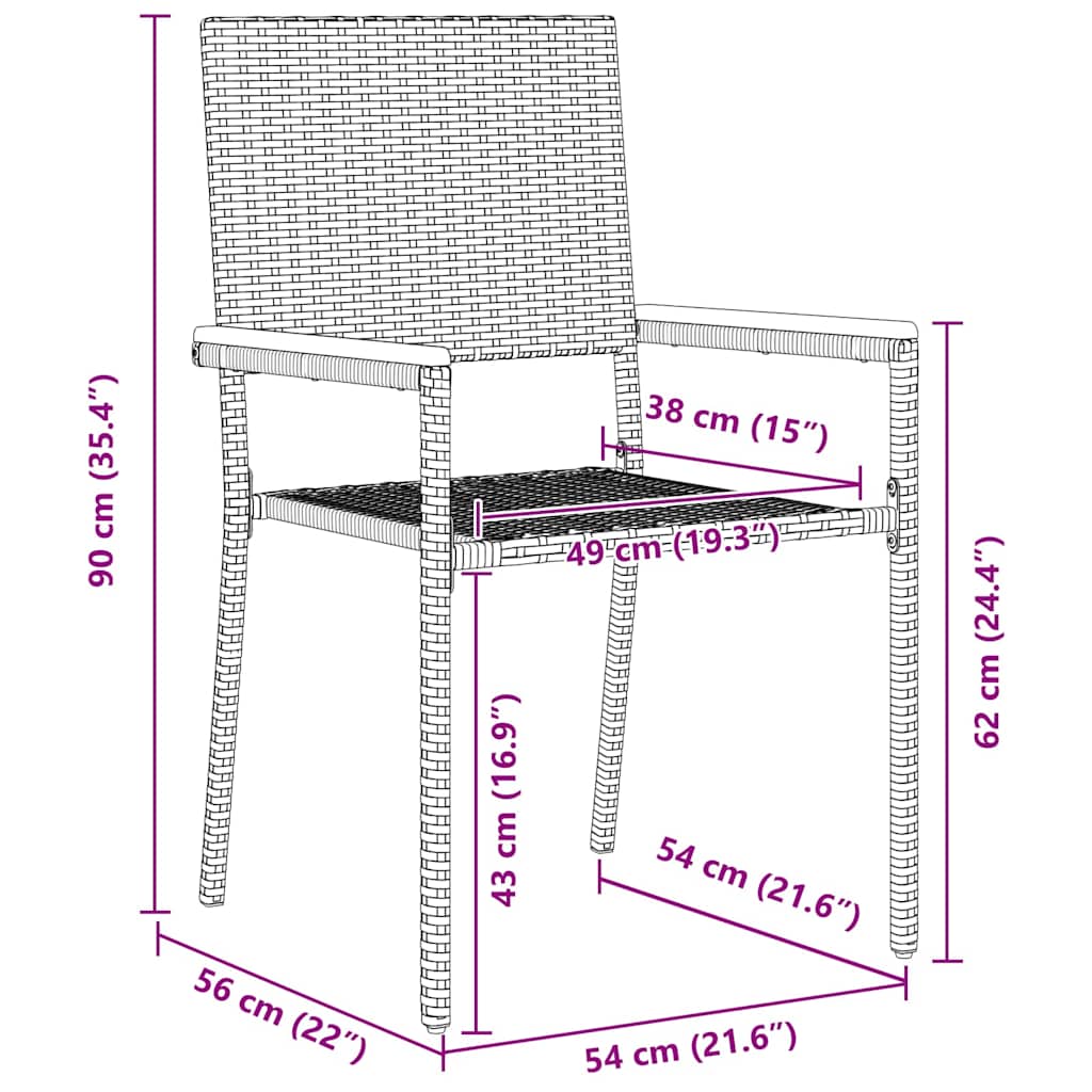 Garden Stacking Chairs 2 pcs Black and Brown 54 x 56 x 90 cm
