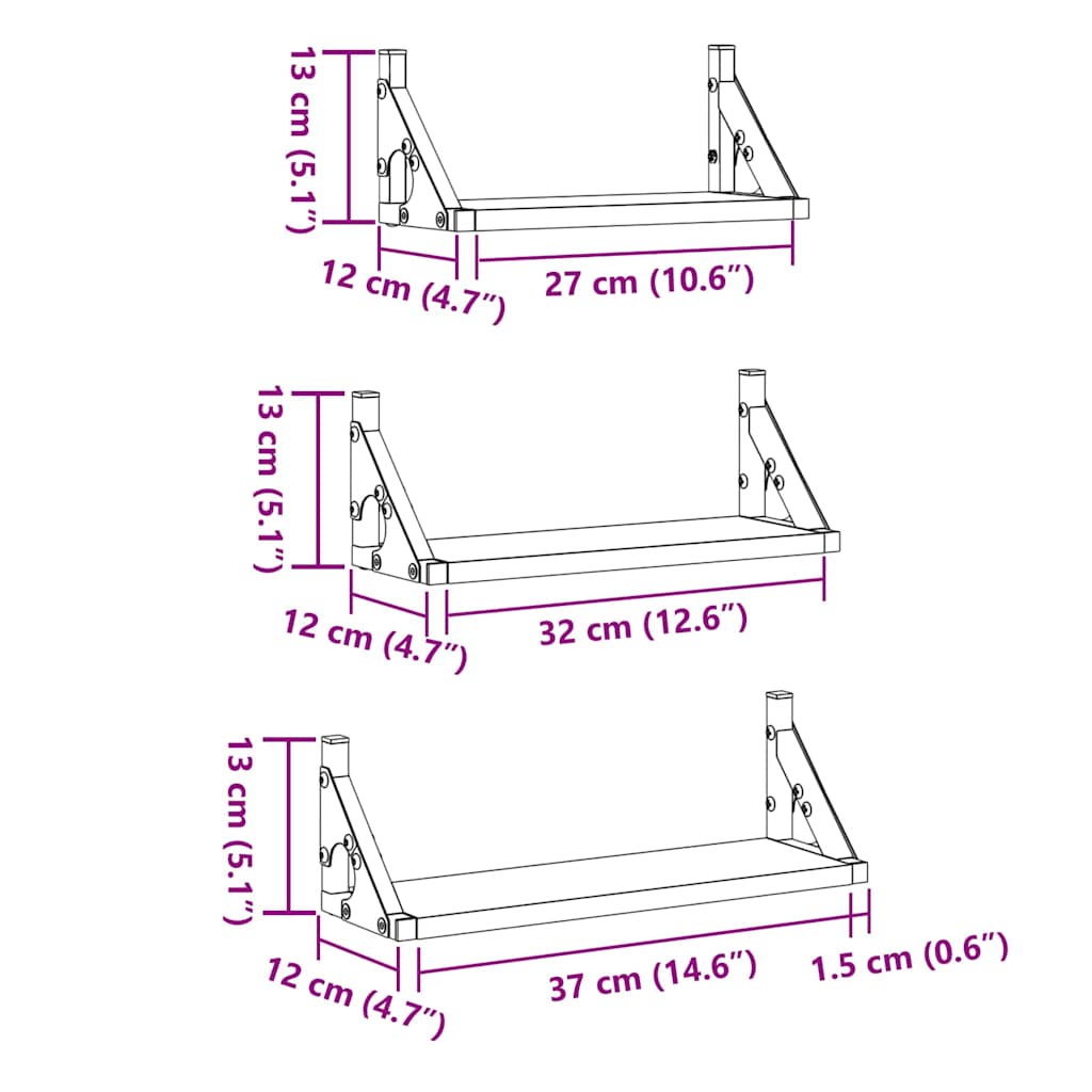 Wall Shelf Wall-mounted with Storage 3 pcs Smoke Oak