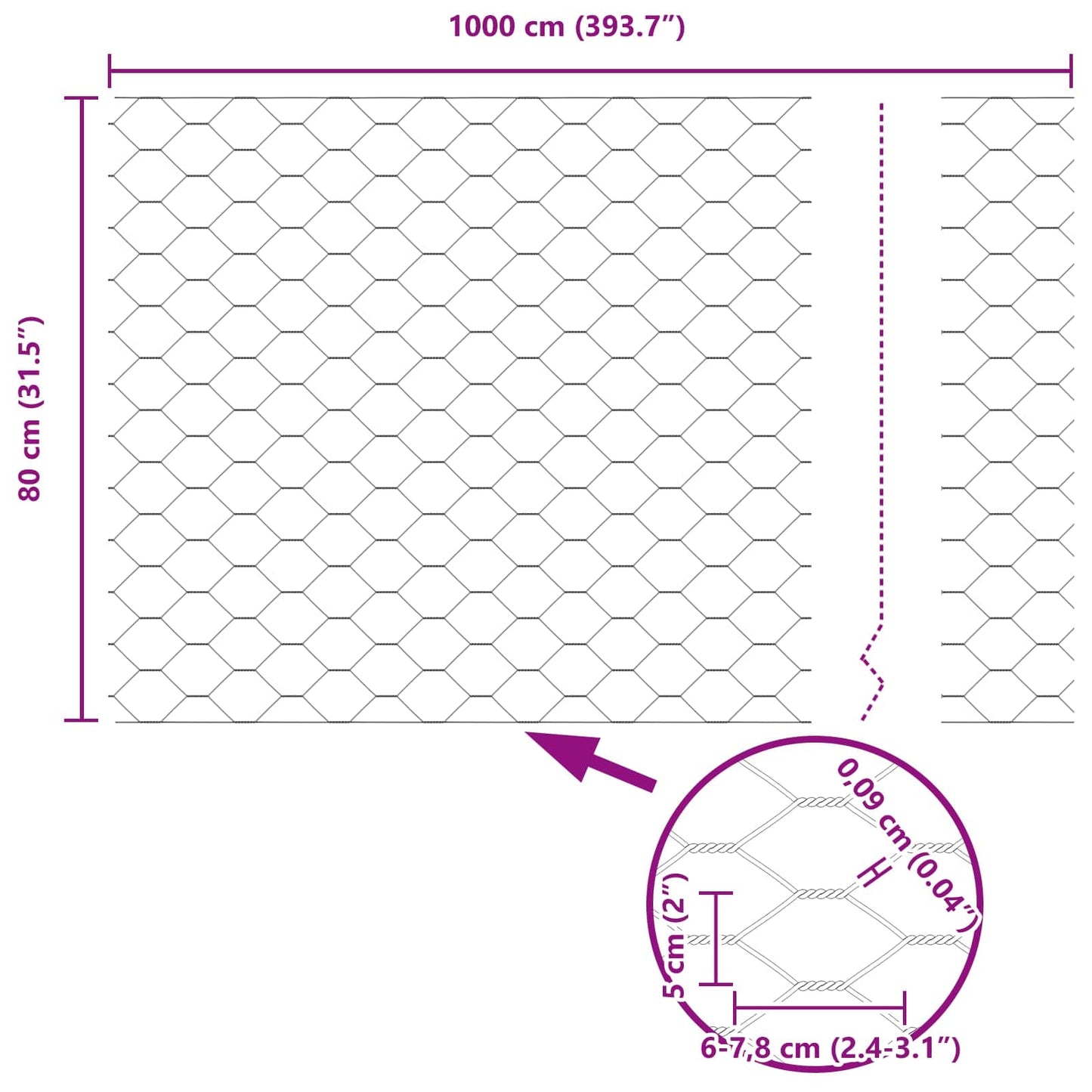 Hexagon Fence Green 0.8 x 10 m PVC