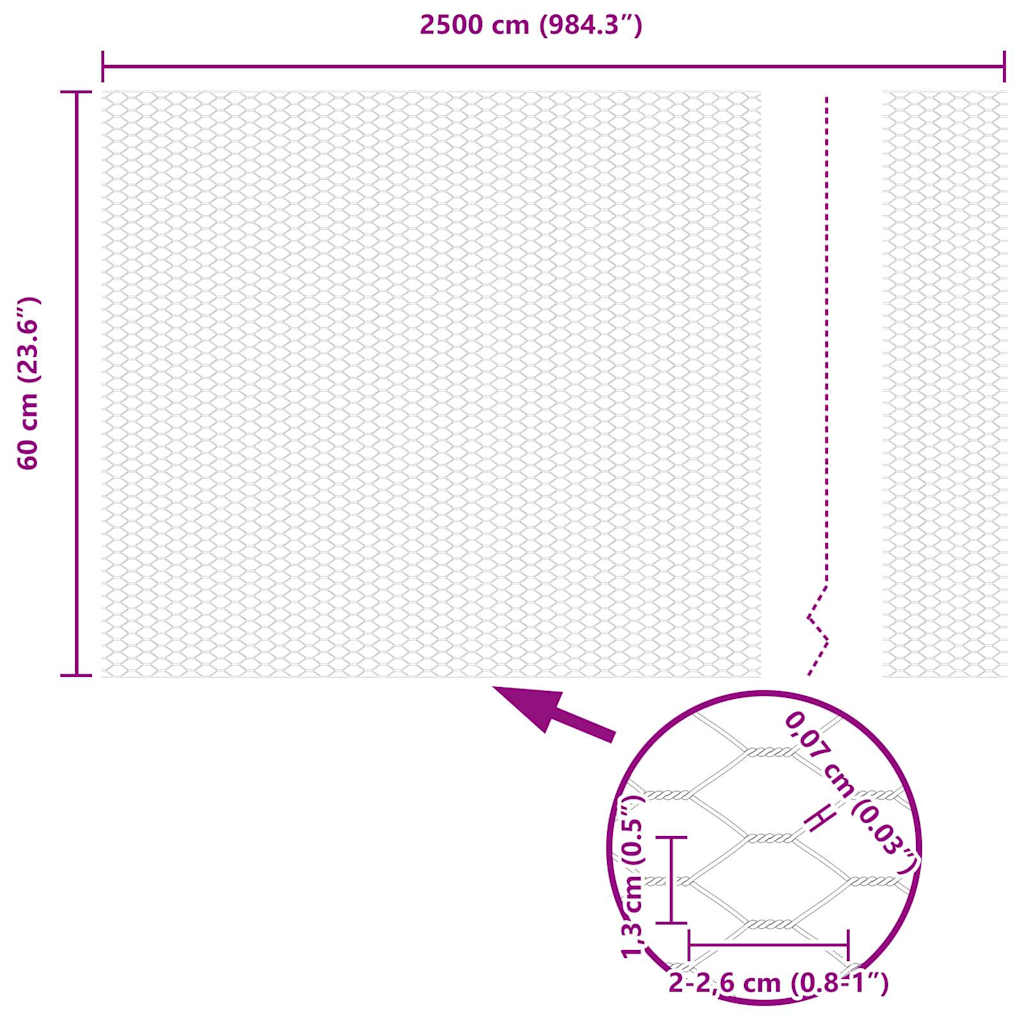Hexagon Fence Grey 0.6 x 25 m PVC