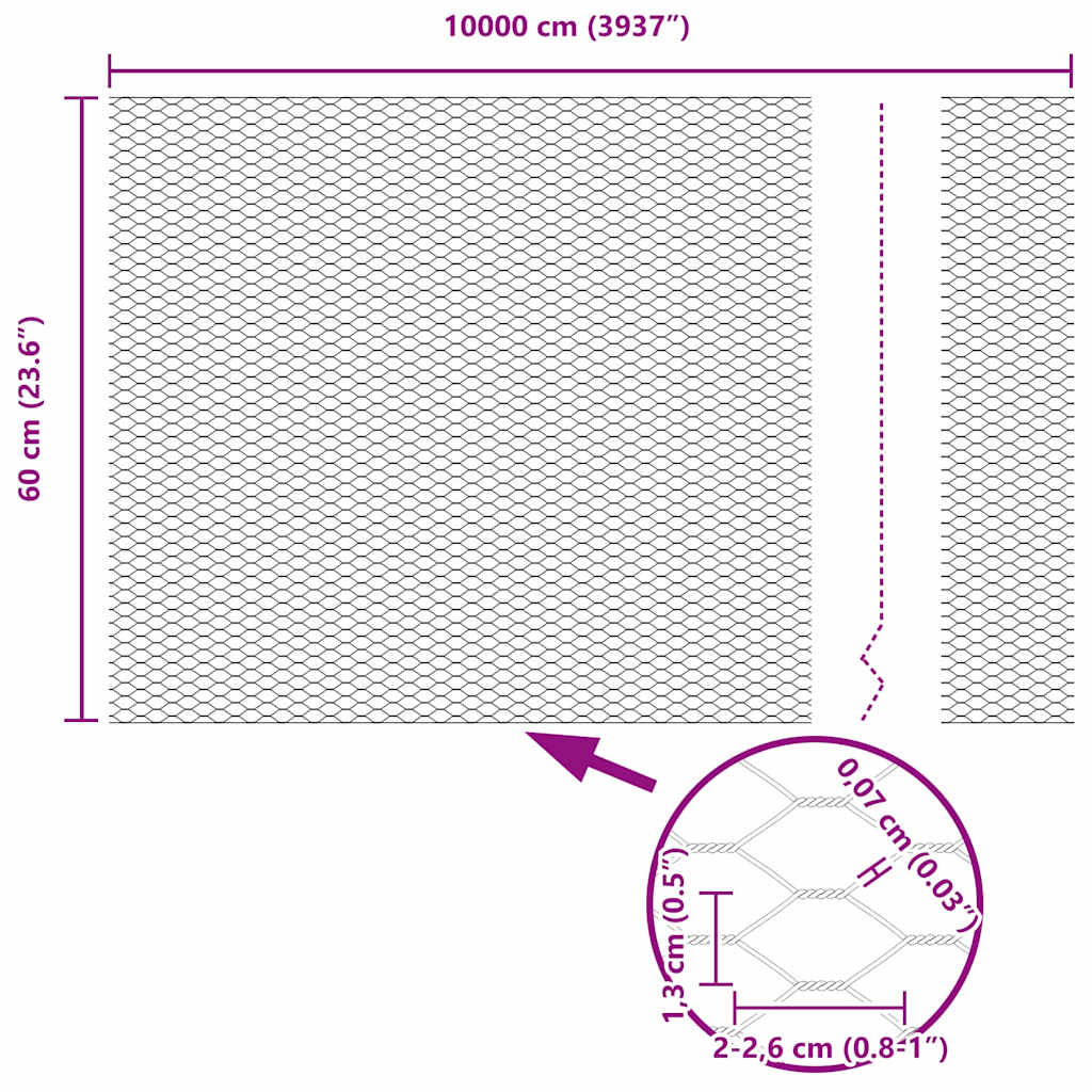 Hexagon Fence Grey 0.6 x 100 m PVC