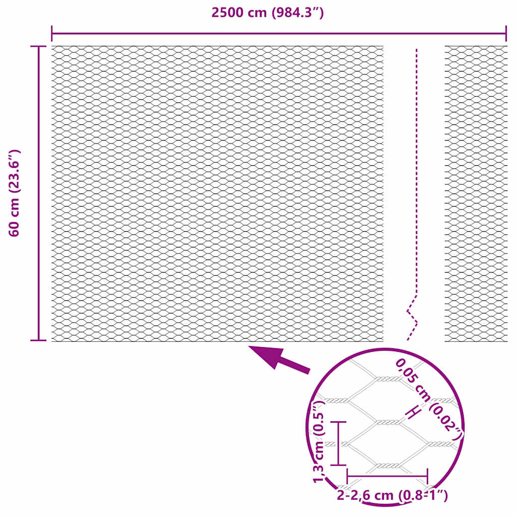 Hexagon Fence Silver 0.6 x 25 m Galvanised steel