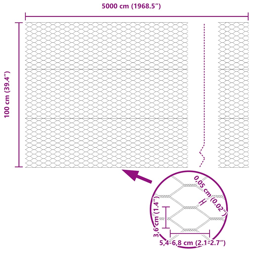 Hexagon Fence Silver 1 x 50 m Galvanised steel