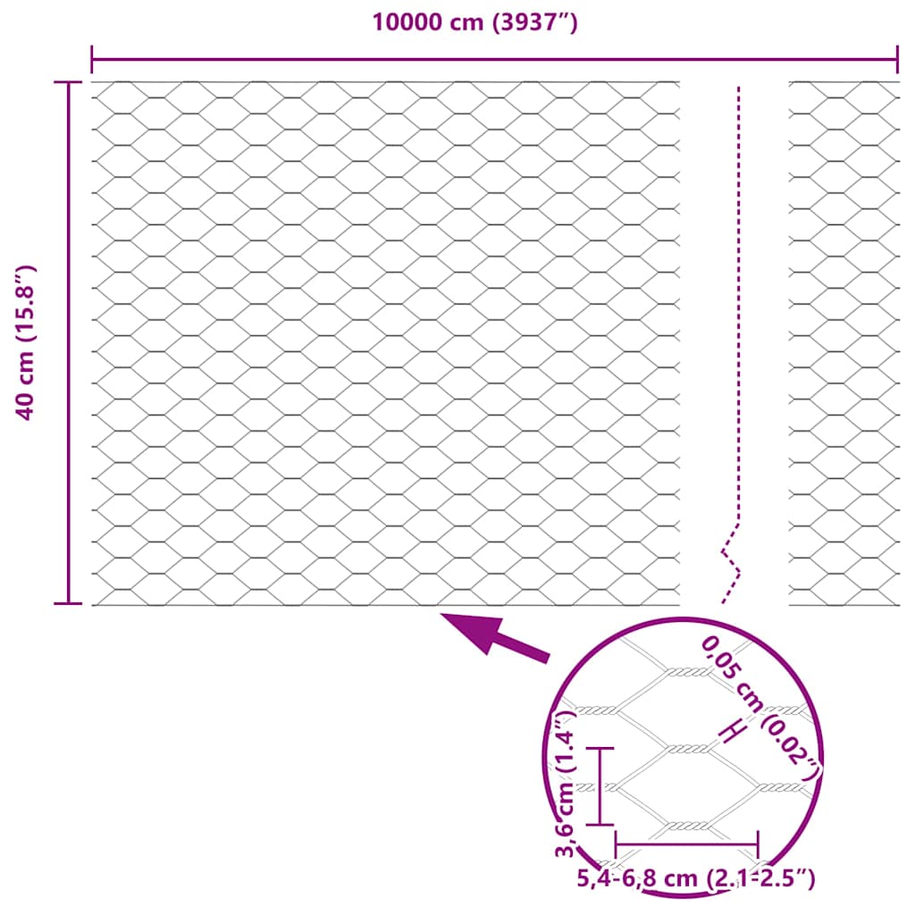 Hexagon Fence Silver 0.4 x 100 m Galvanised steel