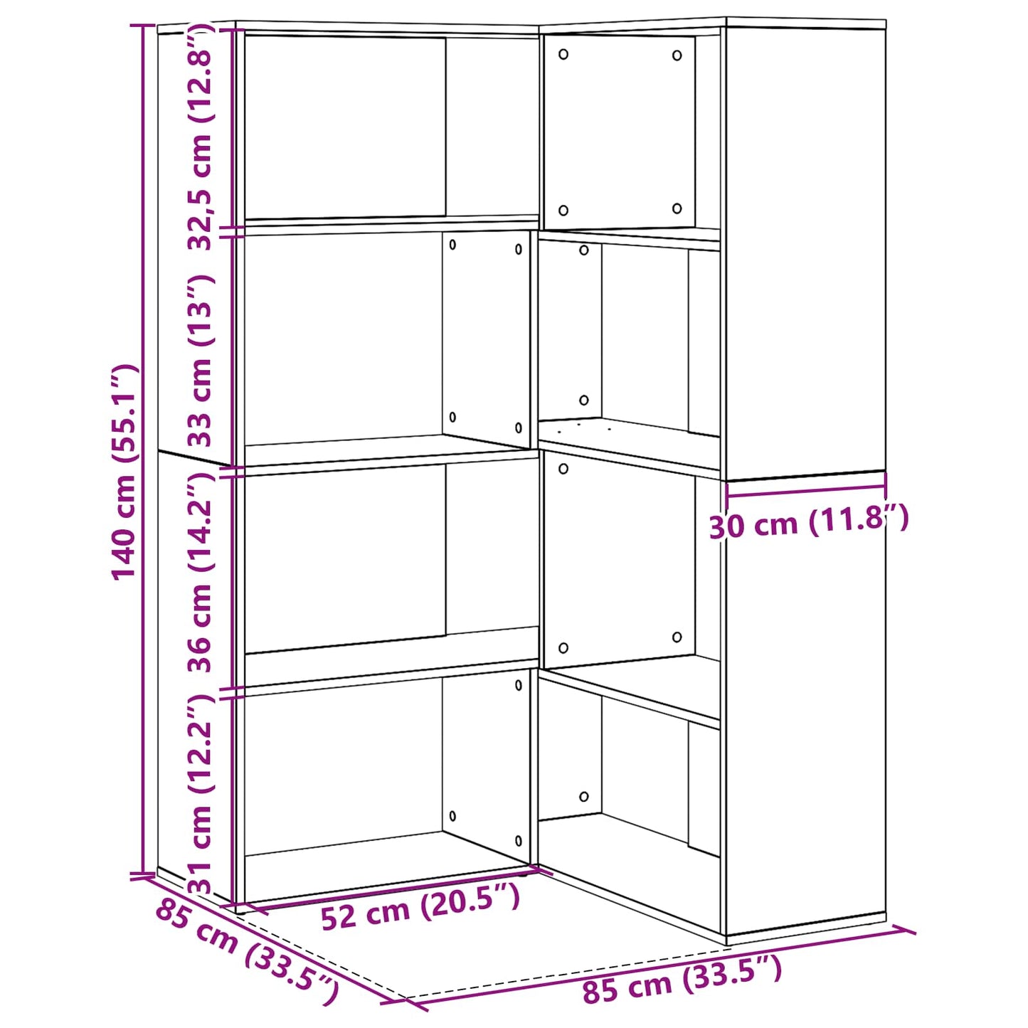Wardrobe 6-Tier 85 x 85 x 140 cm Engineered Wood Black Oak