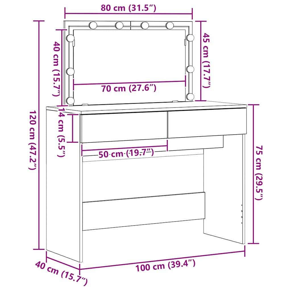 Dressing Table Artisan Oak 100 x 40 x 120 cm Engineered Wood