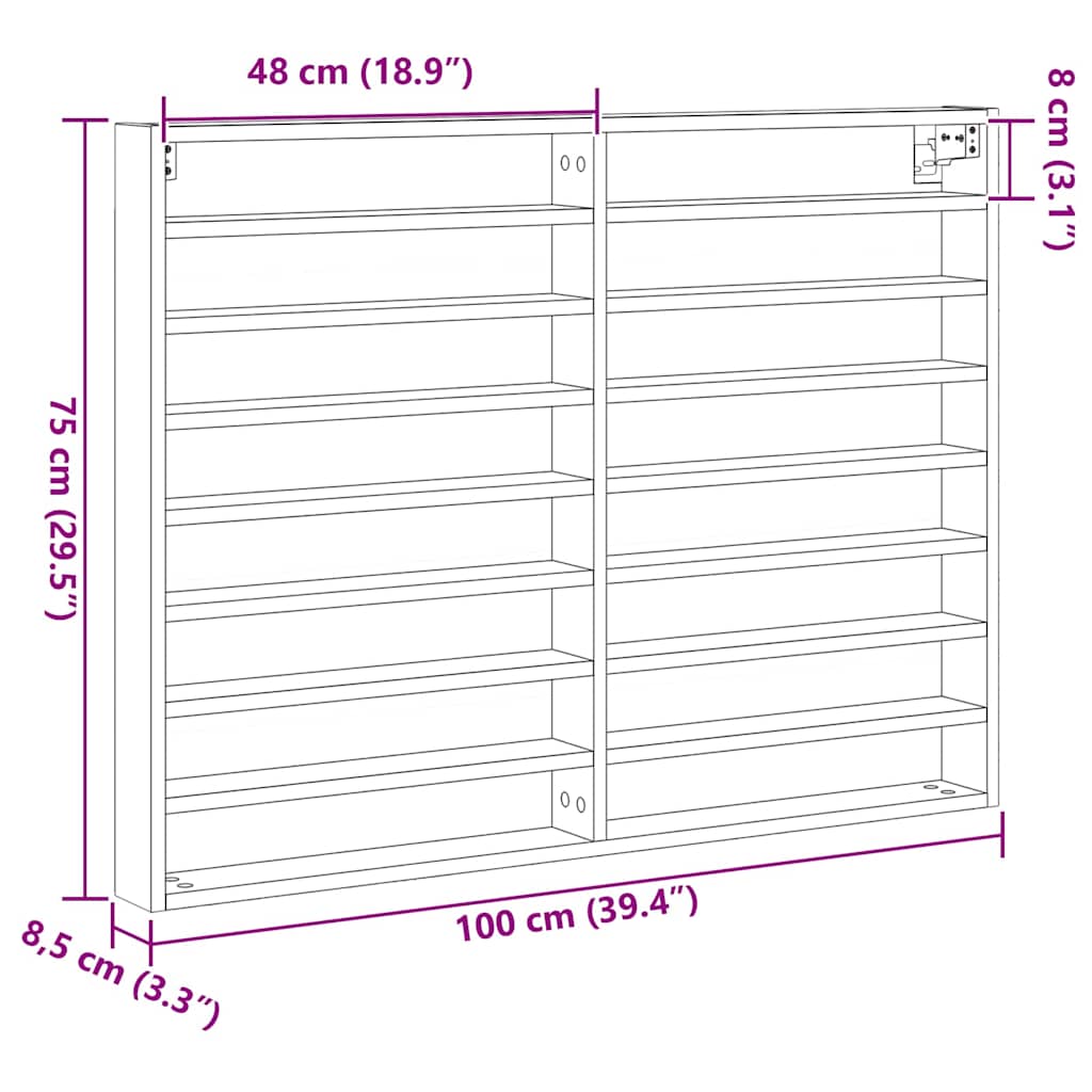 Display Cabinet Wall-Mounted Black Oak 100 x 8.5 x 75 cm