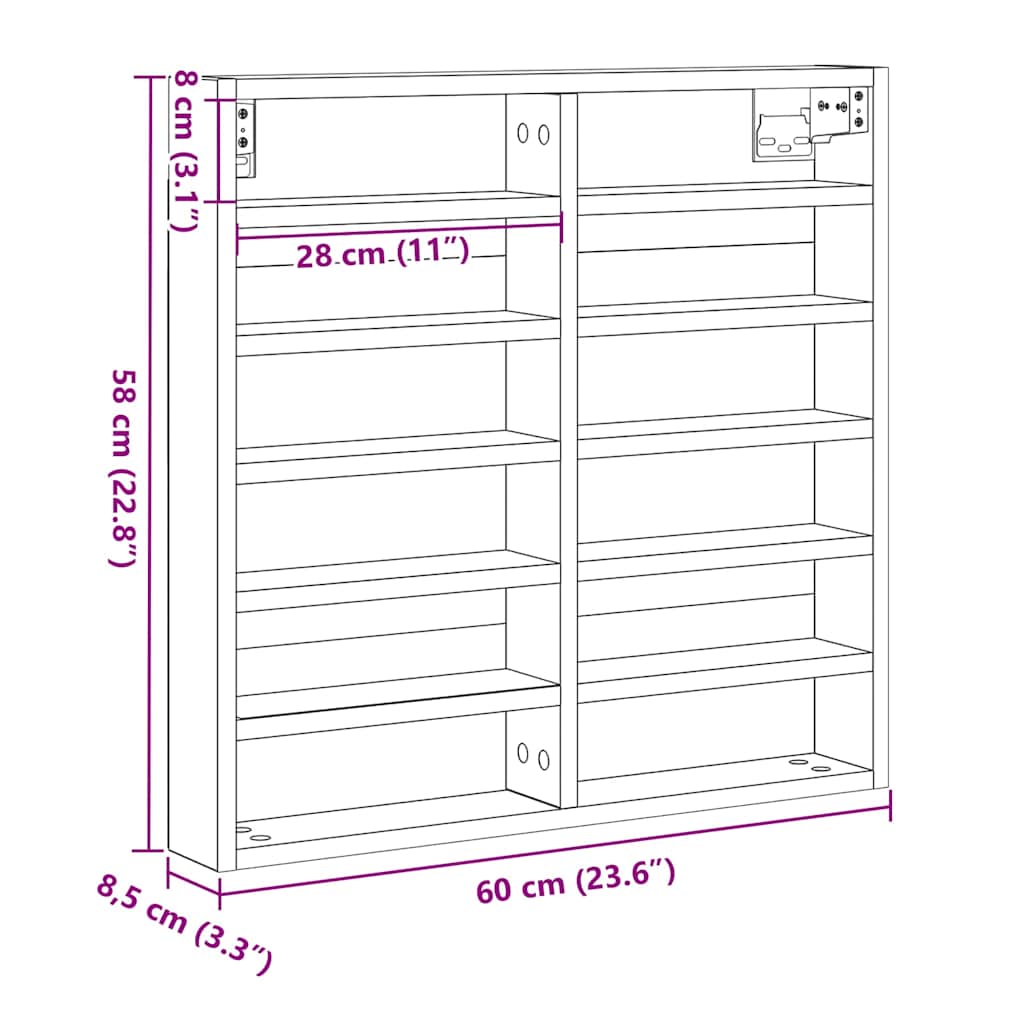 Display Cabinet Wall-Mounted Artisan Oak 60 x 8.5 x 58 cm