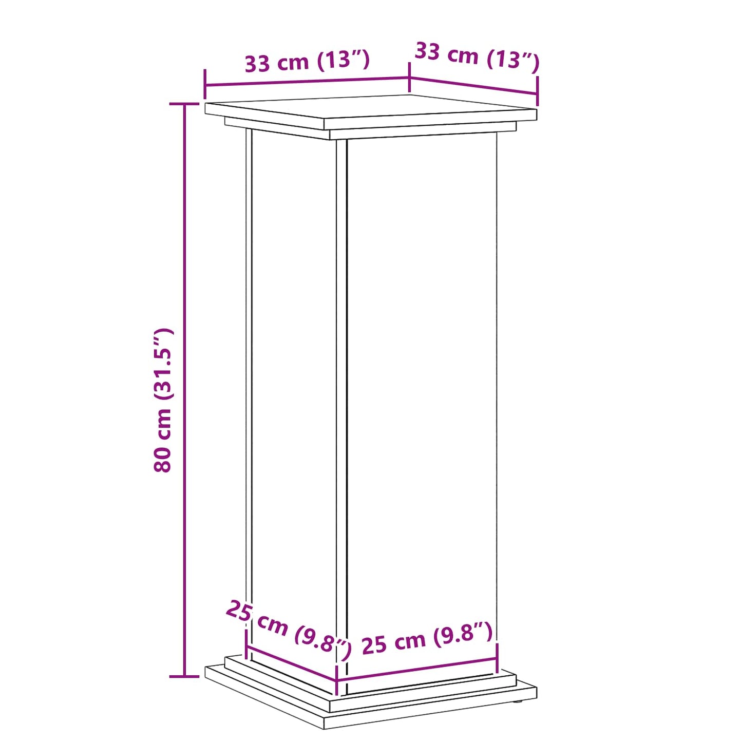 Plant Stand Black Oak 33 x 33 x 80 cm Engineered wood