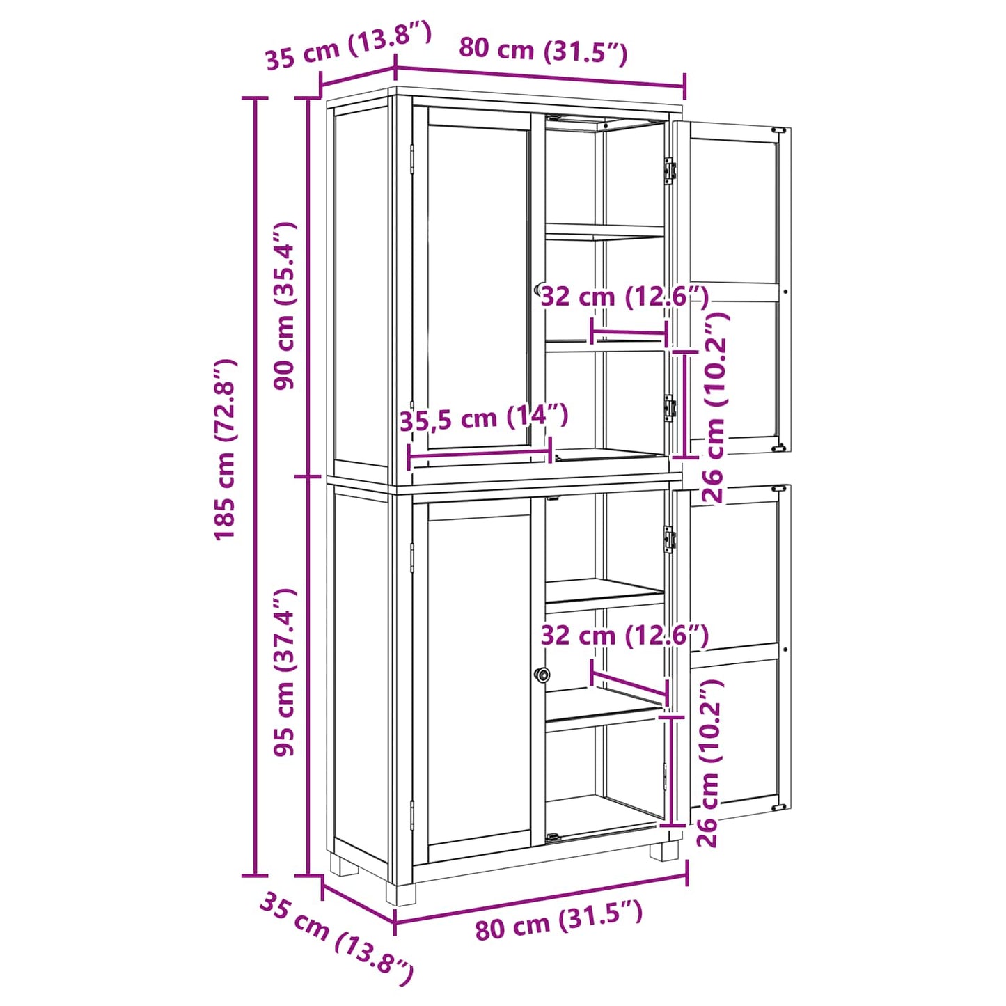 Storage Furniture Set with Shelf 2 pcs Natural 80 x 35 x 185 cm
