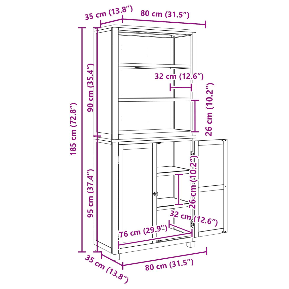 Storage Furniture Set with Shelf 2 pcs Natural 80 x 35 x 185 cm