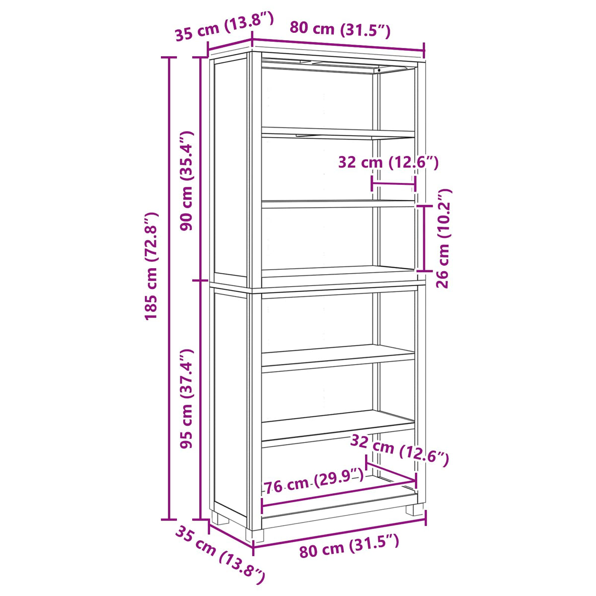 Storage Furniture Set with Shelf 2 pcs Natural 80 x 35 x 185 cm