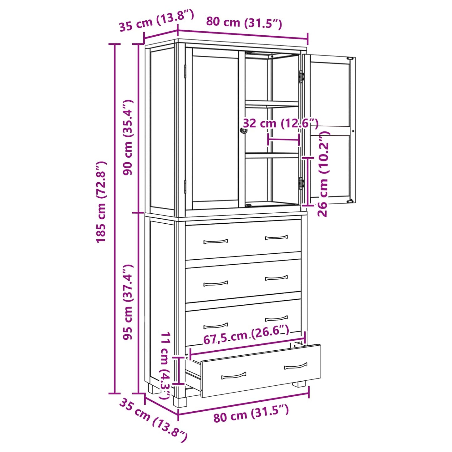 Storage Furniture Set with Shelf 2 pcs Natural 80 x 35 x 185 cm