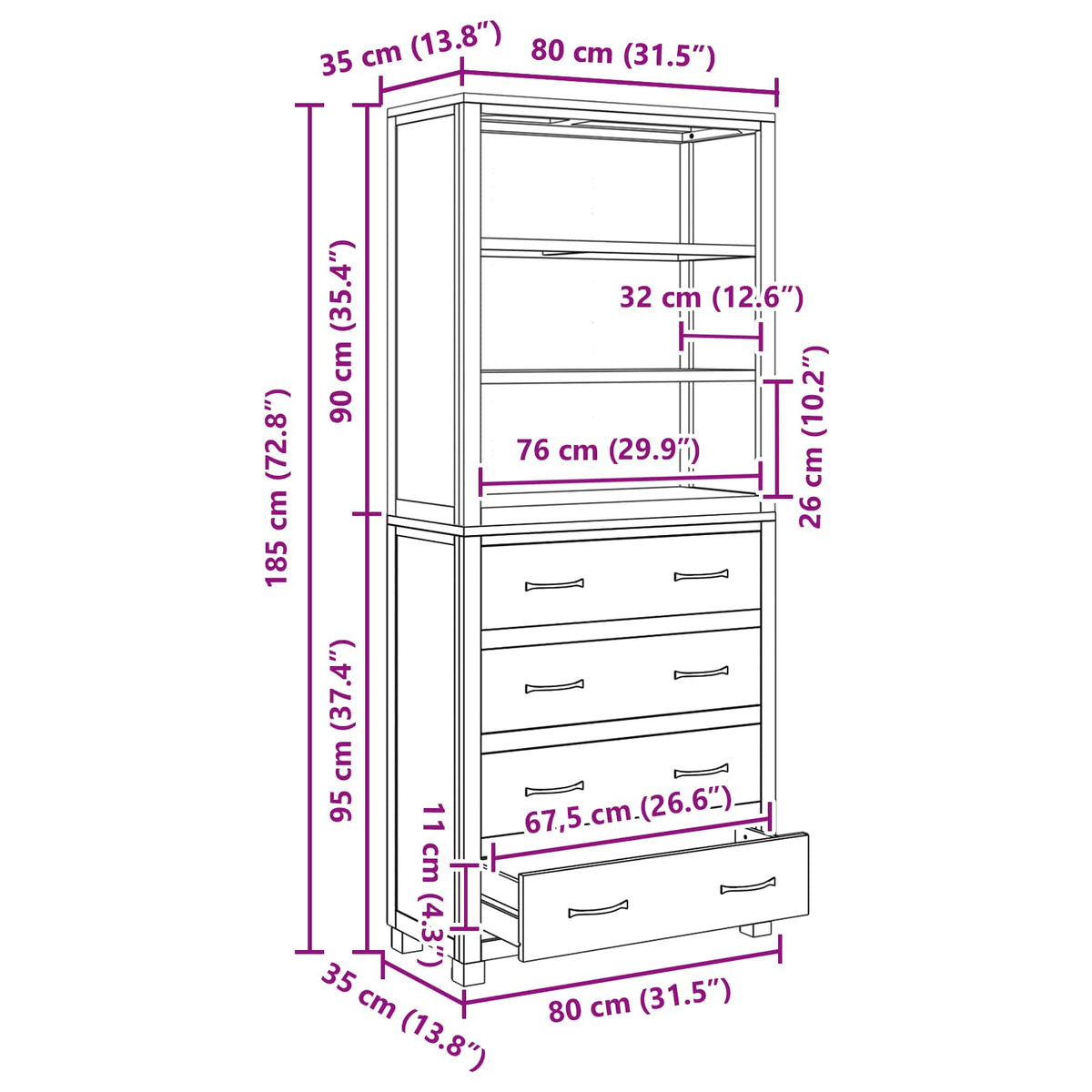Storage Furniture Set with Shelf 2 pcs Natural 80 x 35 x 185 cm