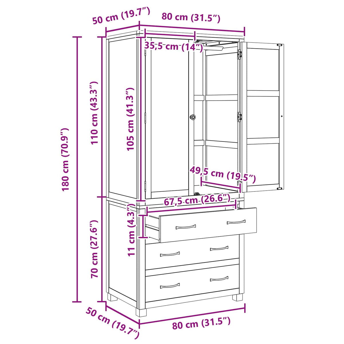 Storage Furniture Set with Drawer 2 pcs Brown 80 x 50 x 180 cm