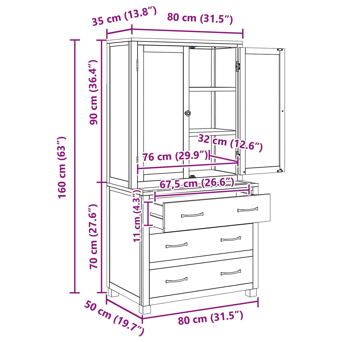 Storage Furniture Set with Drawer 2 pcs Brown 80 x 50 x 160 cm