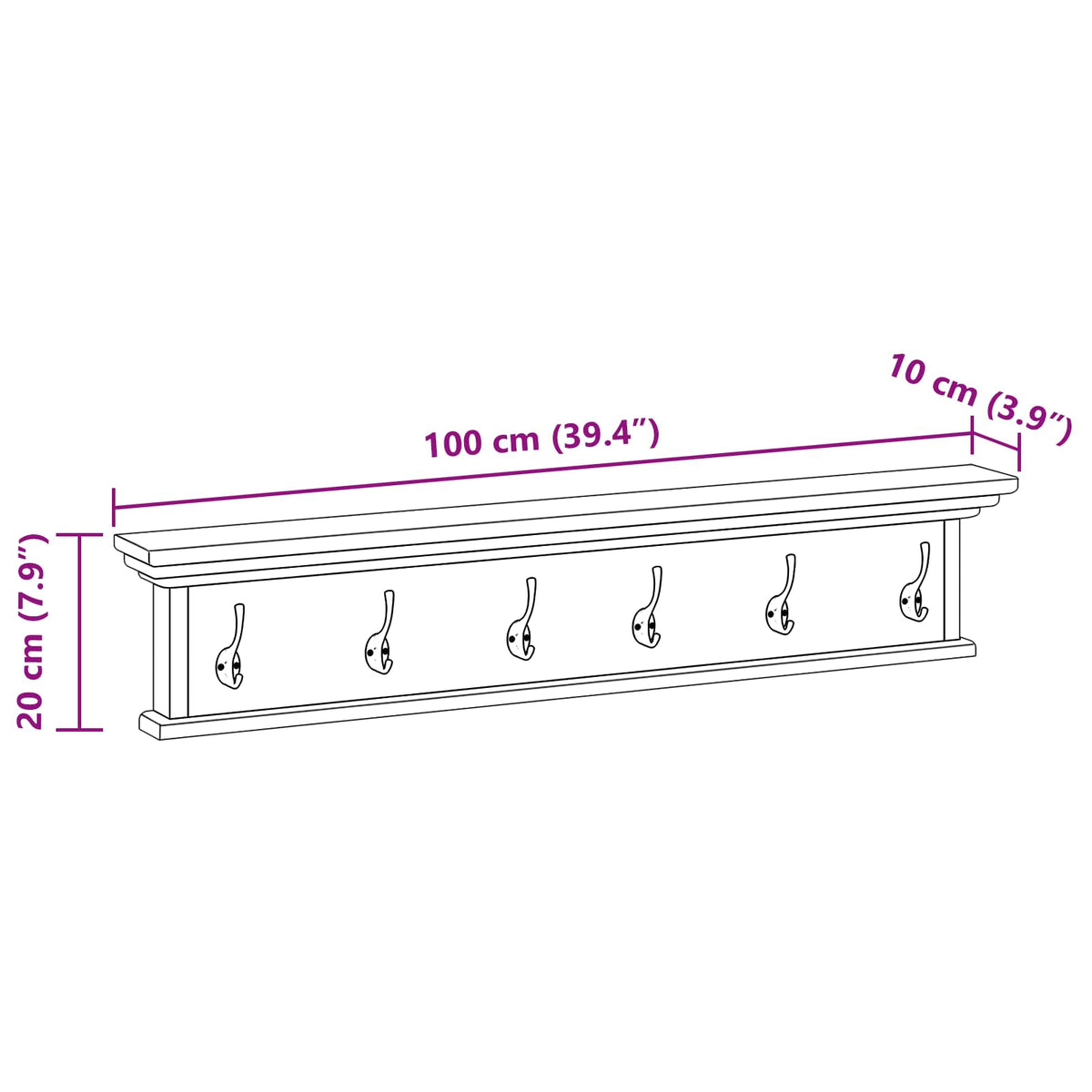Wall Mounted Coat Rack Natural 100 x 10 x 20 cm Solid Teak Wood