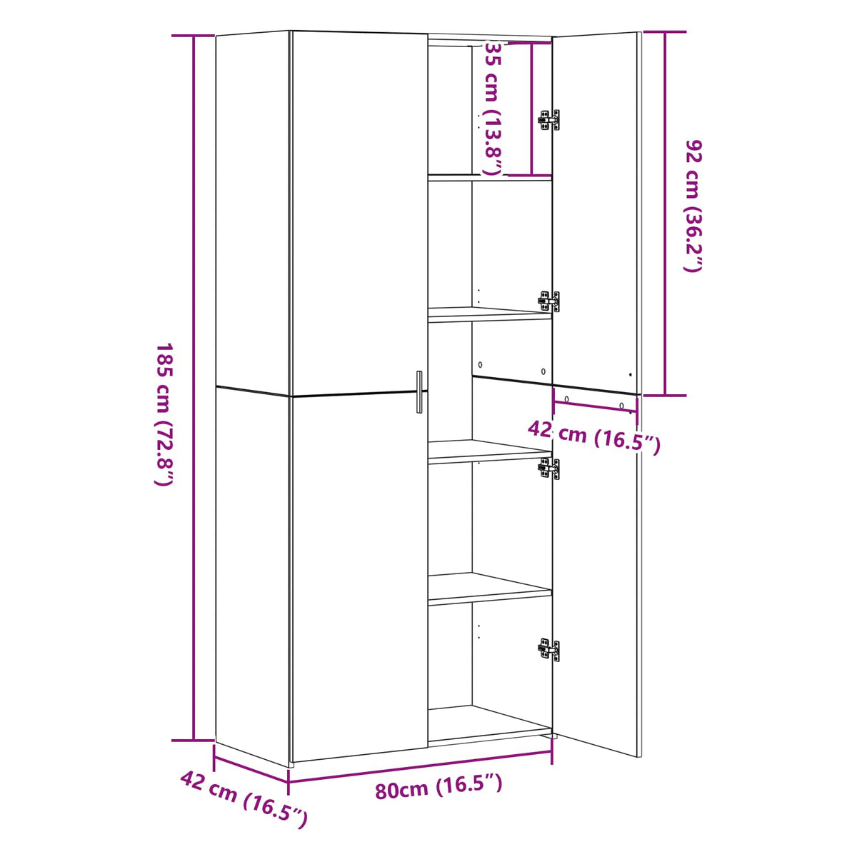 Highboard Black Oak 80 x 42 x 185 cm