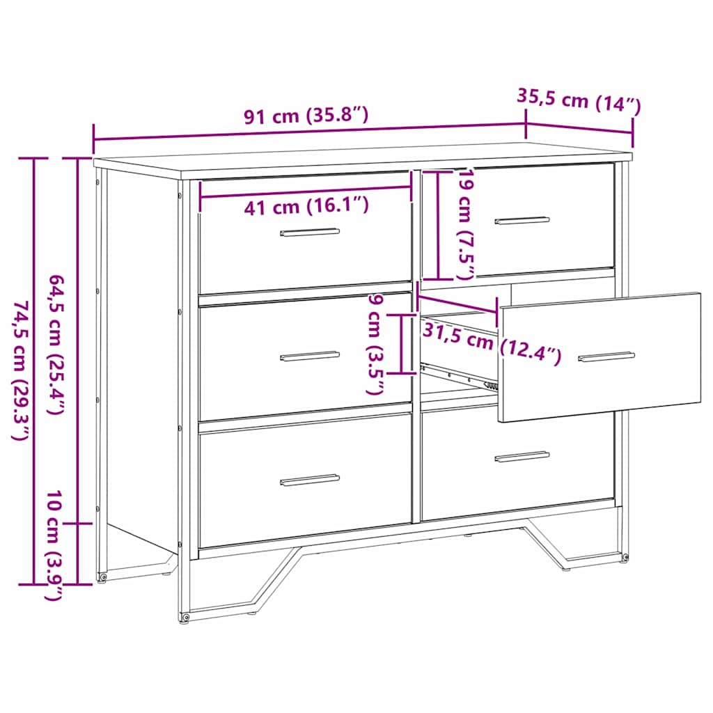 Chest of Drawers with Drawer 2 pcs Old Wood 91 x 35.5 x 74.5 cm