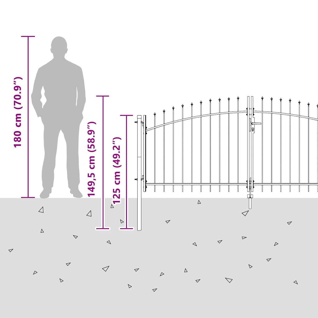 Double Gate with Lock Woerden Grey 299.5 x 149.5 cm Steel
