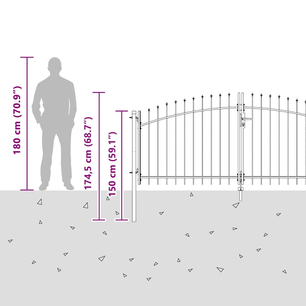 Double Gate with Lock Woerden Grey 299.5 x 174.5 cm Steel
