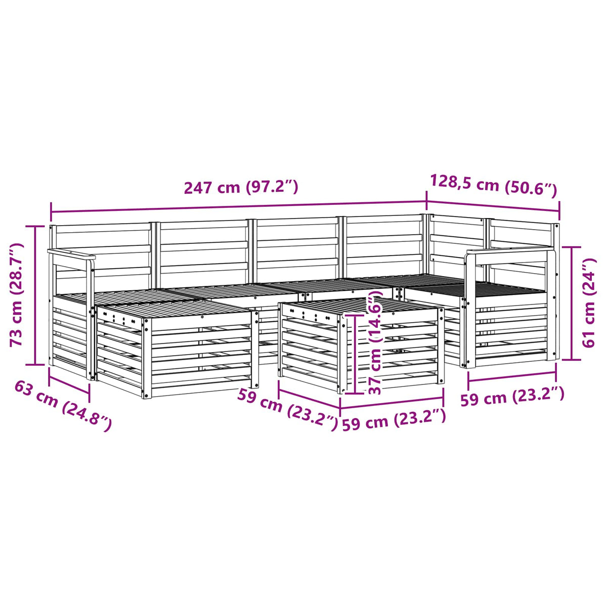 Outdoor Sofa Set 7 pcs Natural Polyester