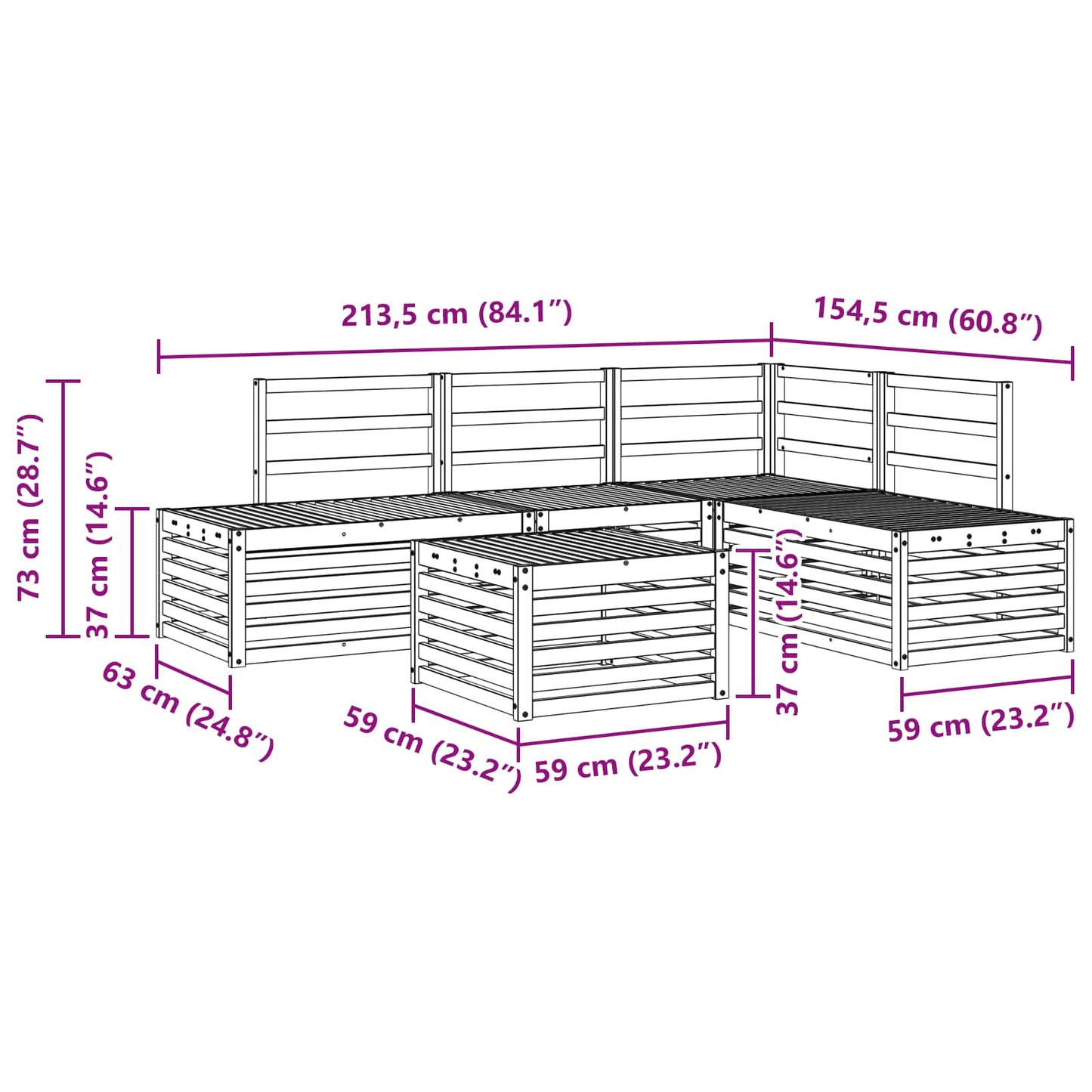 Outdoor Sofa Set Natural 59 x 59 x 37 cm