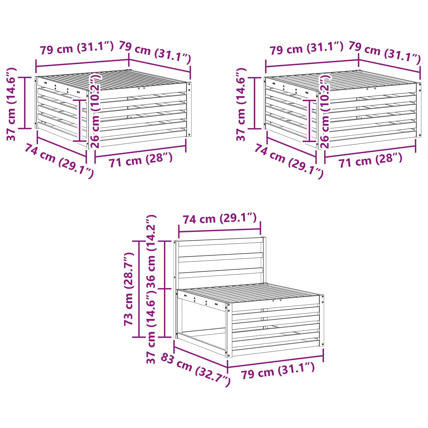 Outdoor Sofa Set 6 pcs Natural Solid Acacia Wood