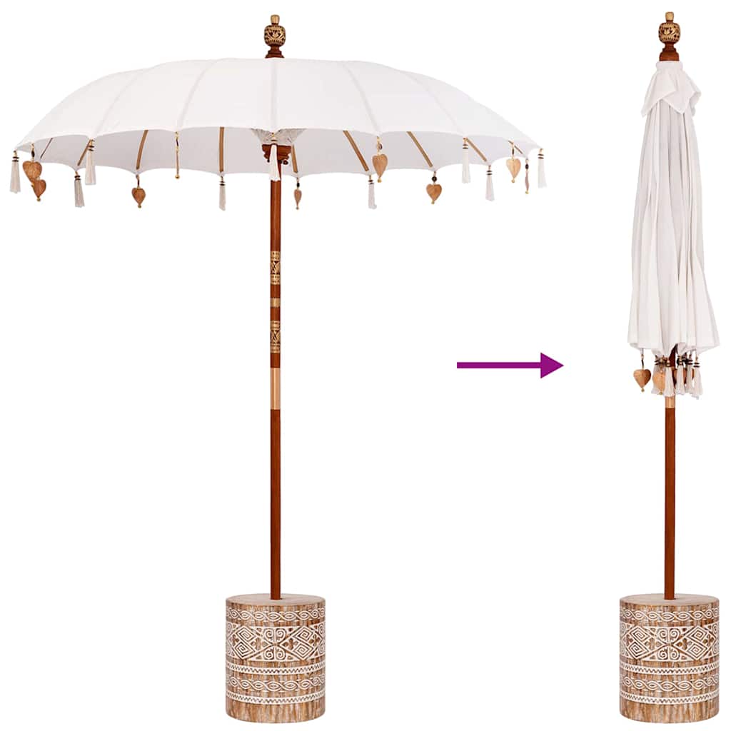 Balinese Parasol with Base Cream 185 x 185 x 260 cm