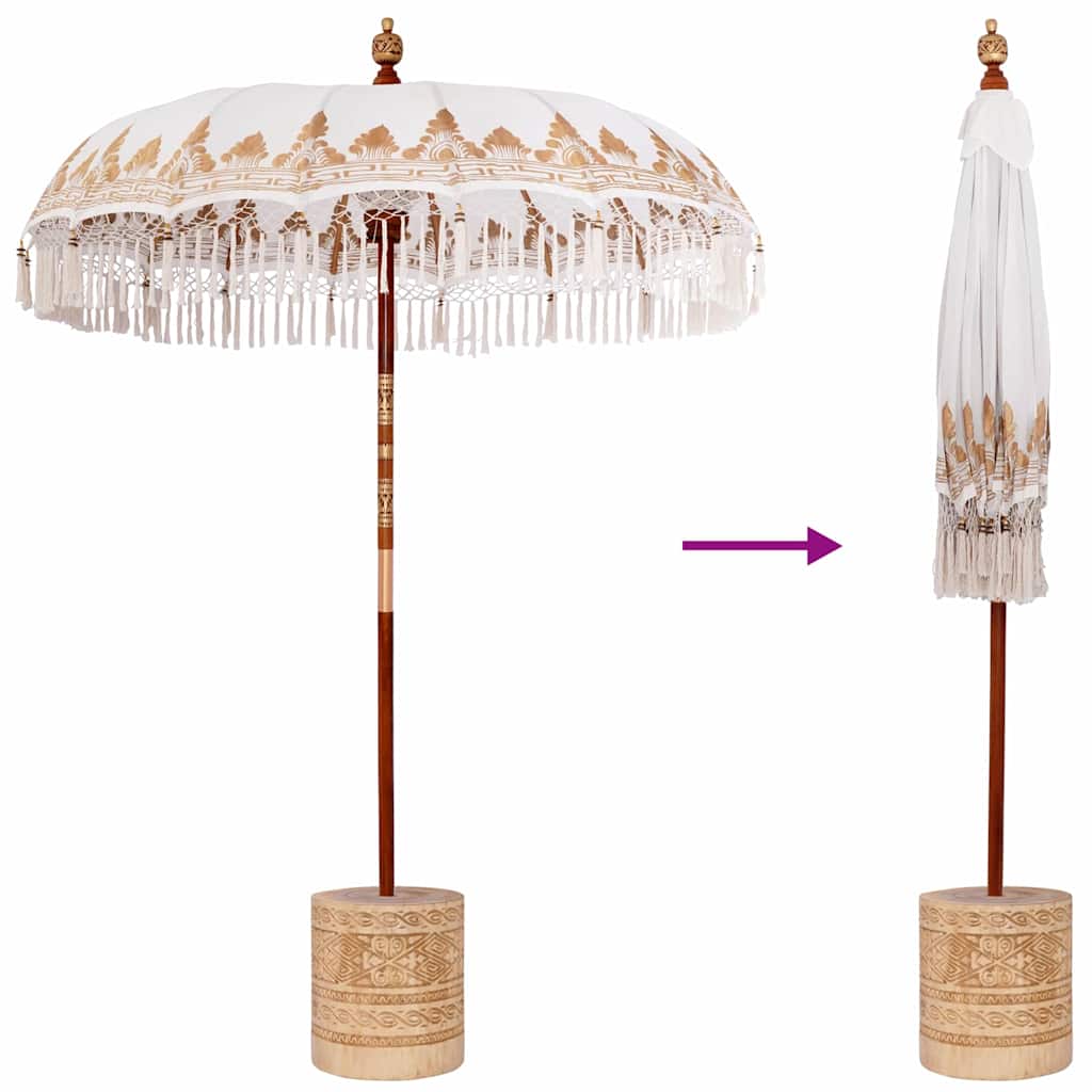 Balinese Parasol with Base Ø 180-190 cm Cream